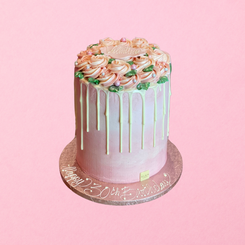 Pastel Pink & Green Floral Cake